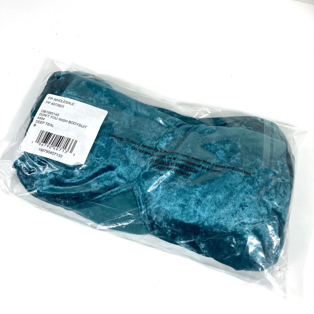 Free People Top Free People Don't You Wish Velvet Bodysuit S Deep Teal - Picture 11 of 14